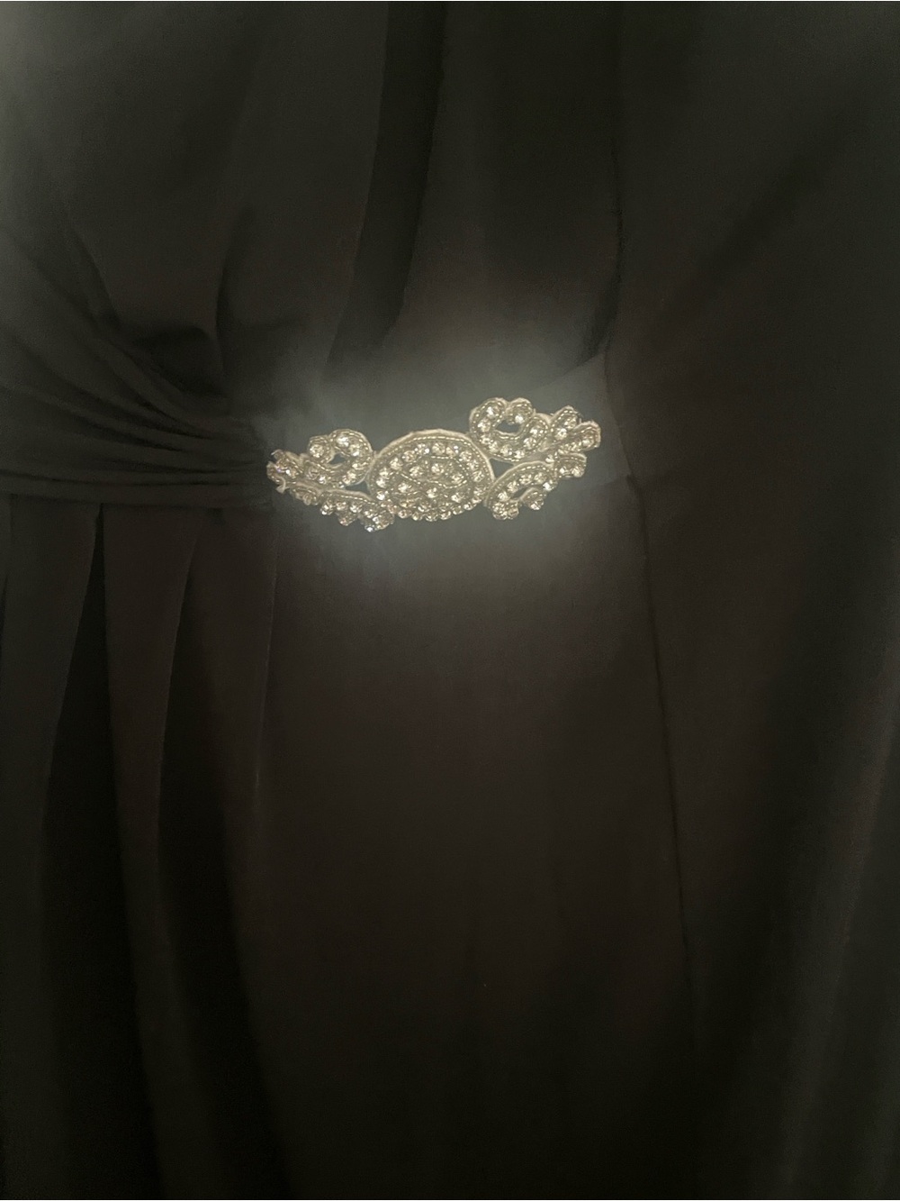 Ellen Tracy Black  Vintage Evening Dress with Rhinestone Brooch